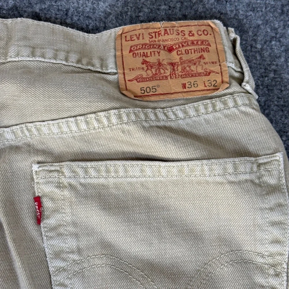 Levis 505 Regular Fit Khaki Tan Denim Jeans Mens 36x32 Straight Leg Cotton Pants